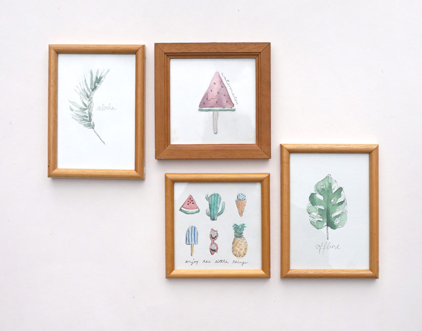 individuelle handgezeichnete Grafiken in Vintage-Rahmen